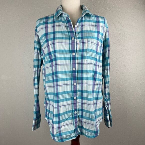 American Eagle Outfitters Blue Plaid Button Down Shirt Size S EUC - Picture 1 of 6